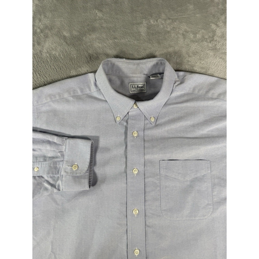 LL Bean Shirt Mens XL 17.5-35 Blue Chambray Long Sleeve Button Up
